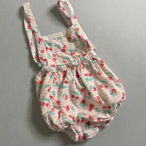 Piper & Posie Cherry Overall Backless Bubble Romper 3-6m